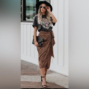 Vici Collection Leopard Wrap Midi Skirt